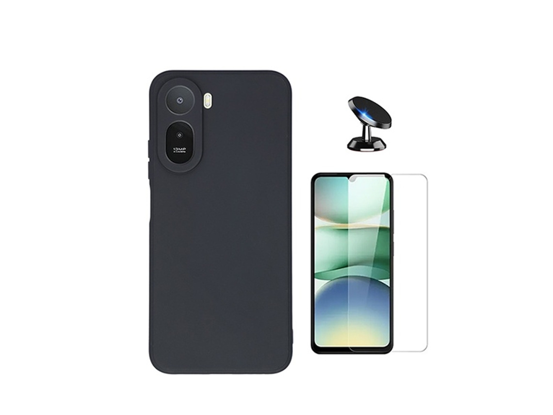 Kit Vidro Clearglass Capa Silicone Líquido Suporte Magnético Phonecare Para Xiaomi Redmi A7 Pro - Preto