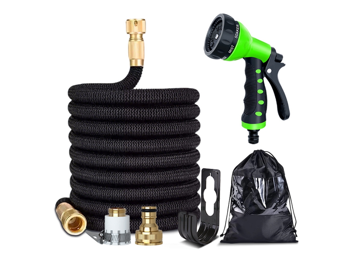 Manguera Magic Hose Eifsn de 30 m extensible con boquilla de 8 funciones (verde)