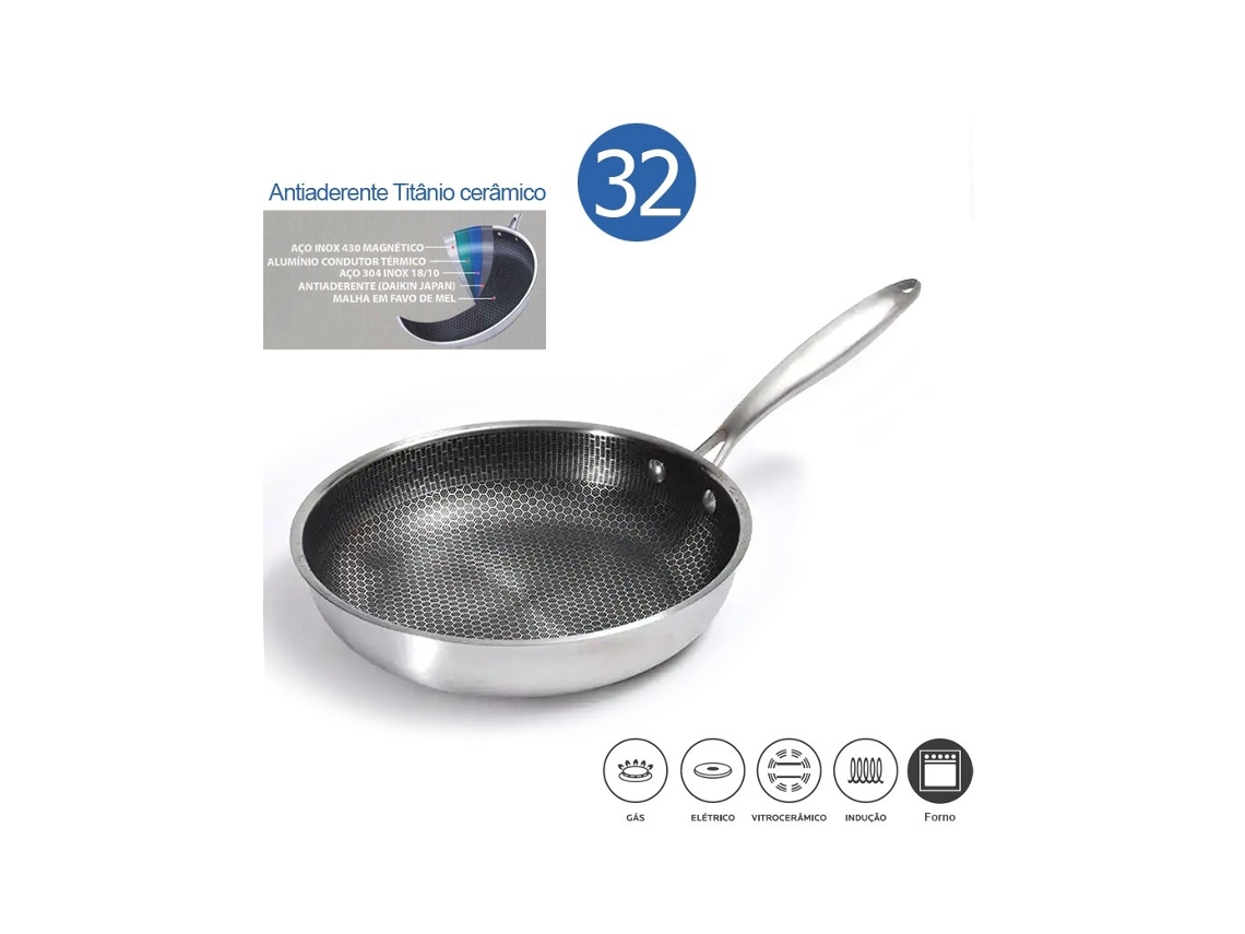 SARTÉN CERÁMICA DE PANAL DE ABEJA DE 32 CM CON MANGO DE ACERO INOXIDABLE Y ANTIADHERENTE
