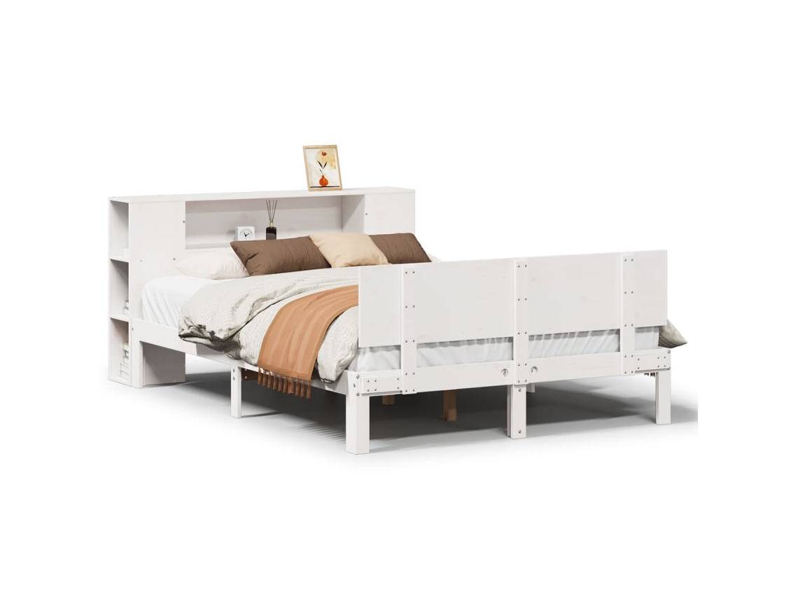 Cama VIDAXL con estante de madera de pino blanco (120x190 cm)