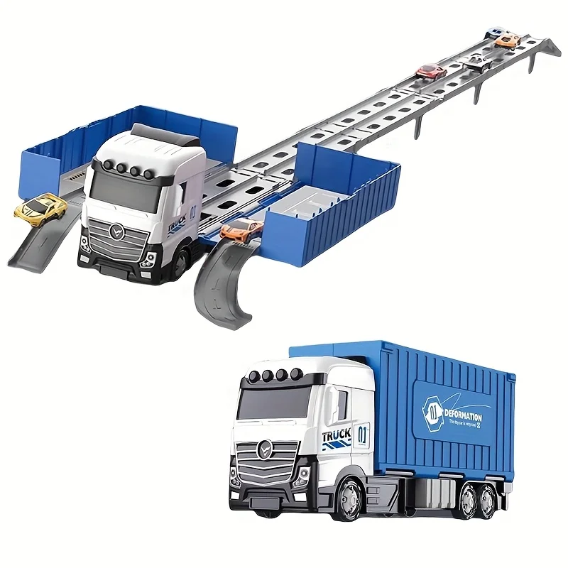Camión de juguete transformable con orugas y mini coches MDUG (azul)