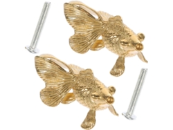 Pomos Tiradores 2 Forma Pez Dorado Armarios, Diseño Robusto, 50x36x25 Mm. Creativos Cajones,
