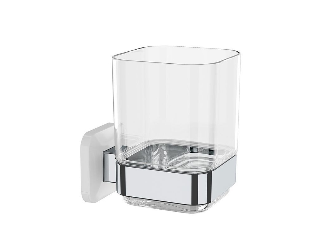 2026-soporte De Cepillo De Dientes Y Vaso De Baño Colgante, Adhesivo Sin Taladrar, Blanco+chrome