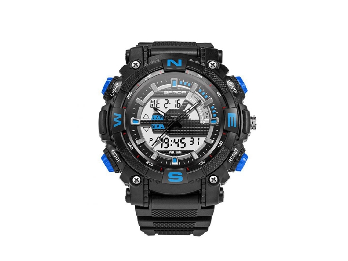 Reloj Electrónico Multifuncional Sanda Luminoso De Pulsera (negro, Azul)