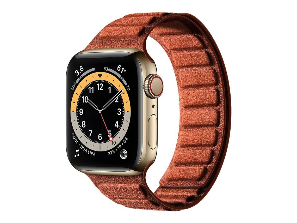 Bracelete Para Apple Watch 42/41/40/38mm - Camurça Com Imanação Quadrada | Fecho Magnético Integrado Marrom-amarelo