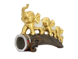 Estatua De Elefante Dorado Con Su Madre Y Cría, Decoración Budista Para La Suerte Y El Éxito.