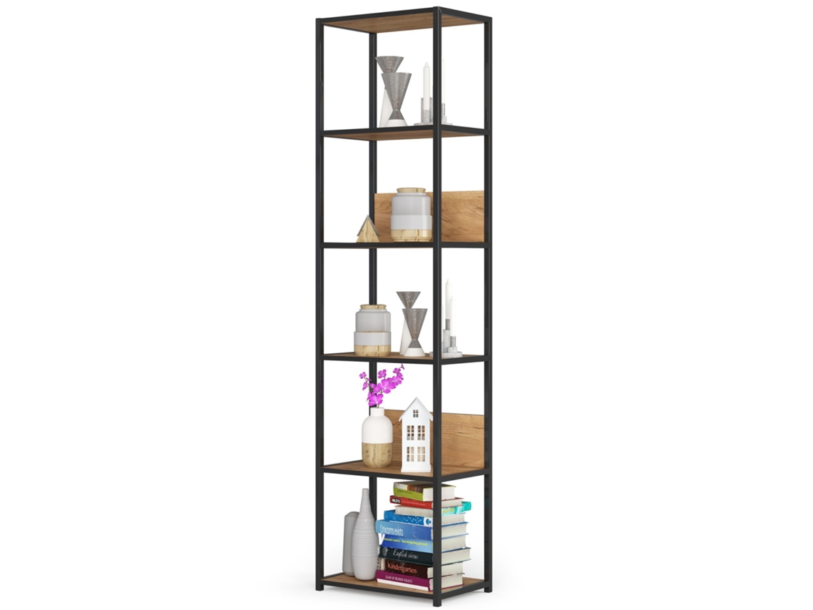 Estantería Industrial Akord Metálica Negro 50 Cm 6 Estantes En Color Roble Craft 50x32x192 Cm