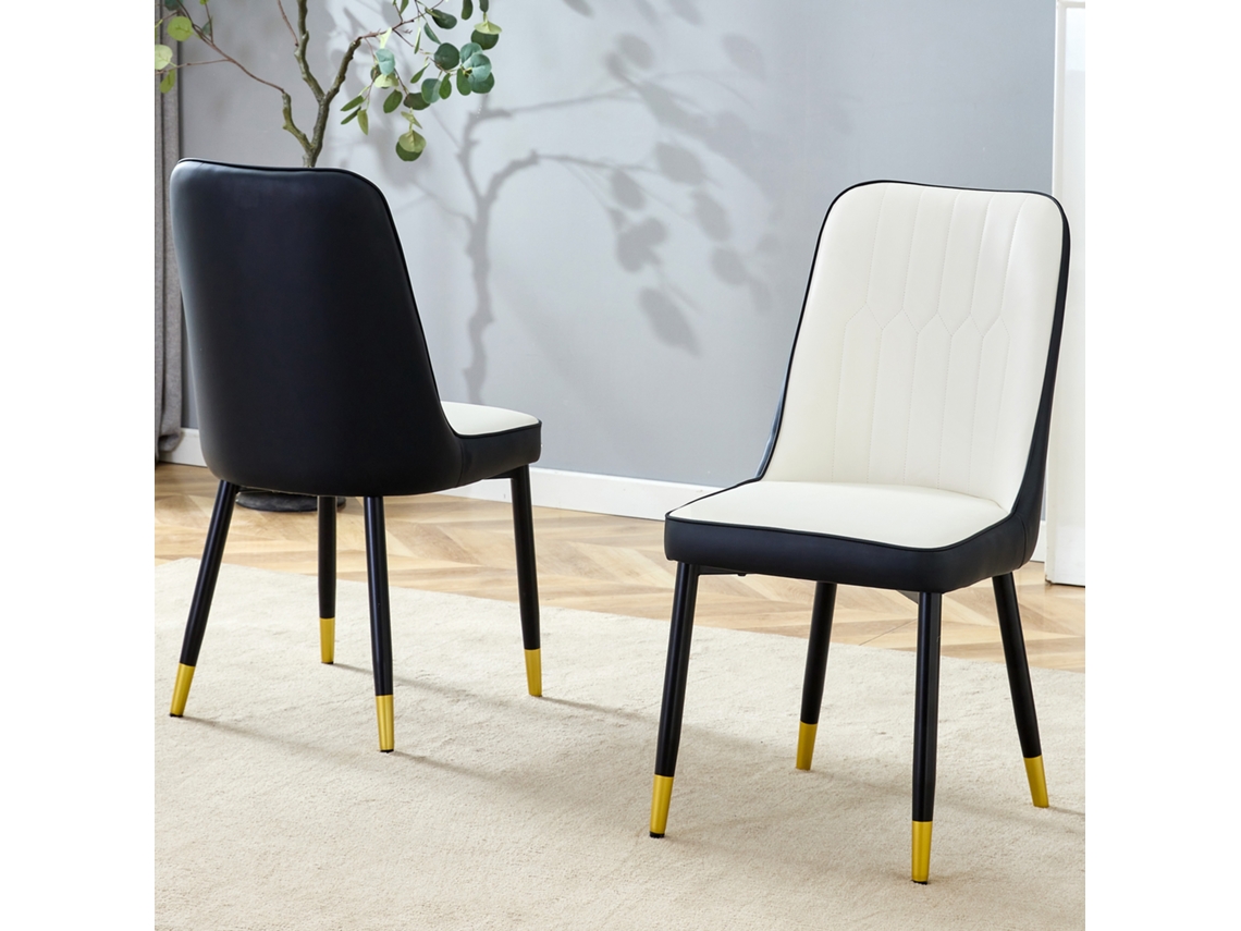 Sillas de Comedor, 2 Unidades, Diseño Moderno, Tapizado PU con Respaldo, Blanco y Negro, Mobrio