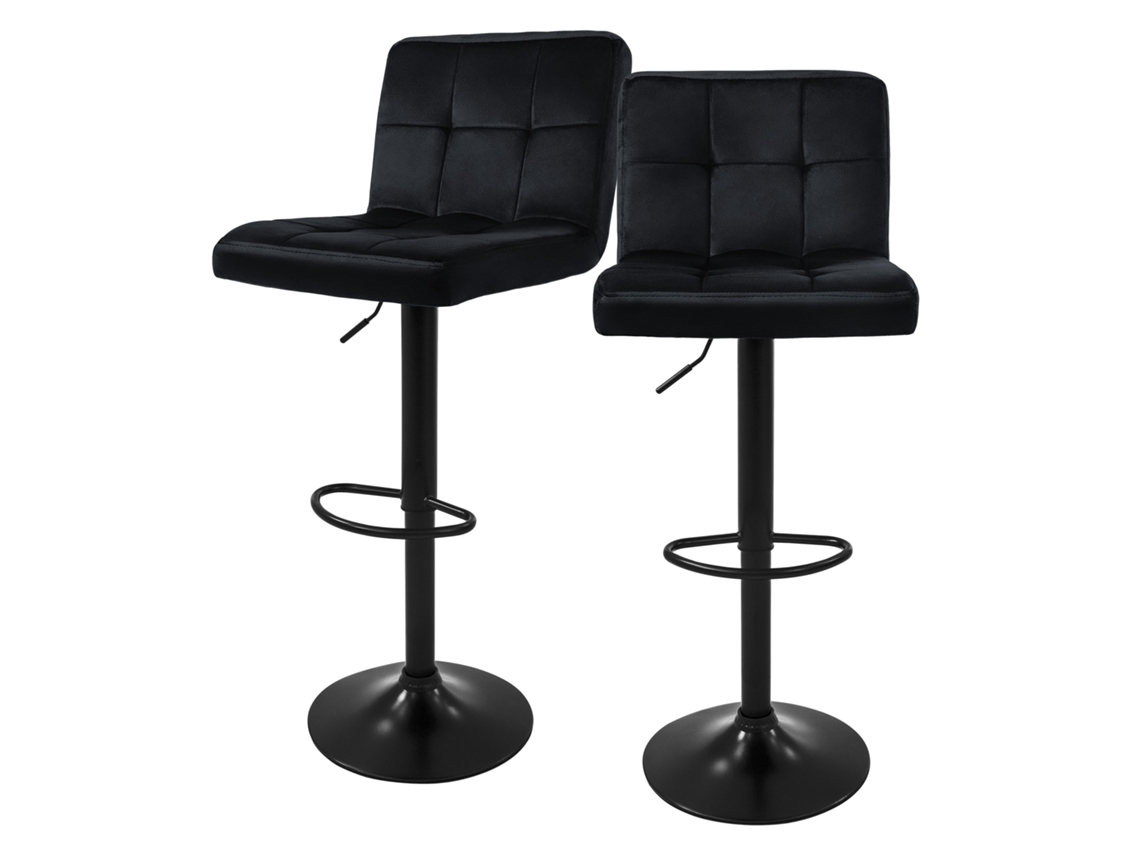 Conjunto de 2 Bancos de Bar com Capa de Veludo Preto com Encosto e Apoio para Os Pés Reguláveis em Altura 63-83Cm ML-DESIGN