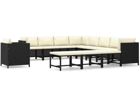 Conjunto 12 de muebles de jardín VIDAXL cojines ratán sintético negro