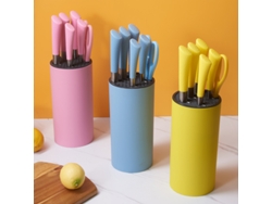 Juego De Cuchillos De Cocina Con Soporte, Acero Inoxidable, Diseño Ergonómico, Versátil, Rosa, Azul, Amarillo.