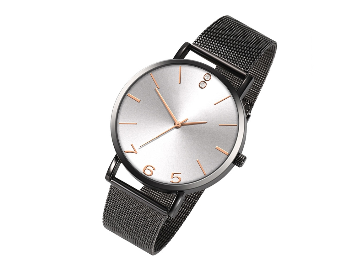 Reloj De Pulsera Para Parejas A La Moda Con Correa De Malla, Estilo Casual, Cuarzo, Blanco/negro.