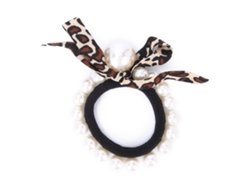 Lazo De Pelo Con Perlas Falsas Y Estampado De Leopardo Negro Para Mujeres Y Niñas Accesorio De Pelo Elegante Regalo
