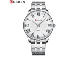 Reloj De Pulsera Sencillo Para Hombre (plateado Y Blanco) Con Esfera Grande, Números Romanos Y Correa De Acero Inoxidable.