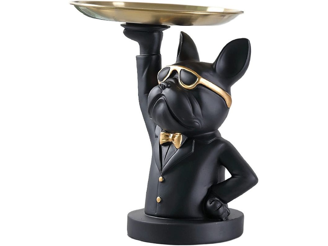 Figura De Bulldog Francés Vinbcorw Con Bandeja De Acero Inoxidable, Artículo Decorativo De Mesa, Cesta Para Llaves.