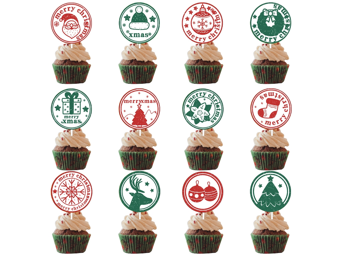 12 adornos navideños para cupcakes, decoraciones para fiestas navideñas RNEMITERY