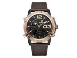Reloj Reward 63092m Para Hombre, Resistente Al Agua, Con Doble Movimiento Y Correa De Piel Sintética Negra Y Oro Rosa.