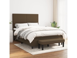 Cama Box Spring Con Colchón Tela Marrón Oscuro 140x190 Cm