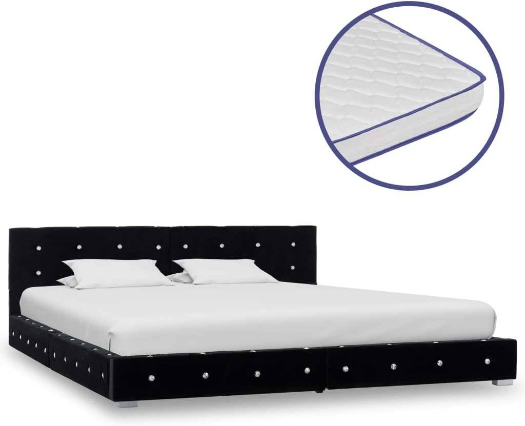 Cama + Colchón VIDAXL en espuma de memoria 160x200 cm terciopelo negro (Compatible con Colchón: 160x200 cm)