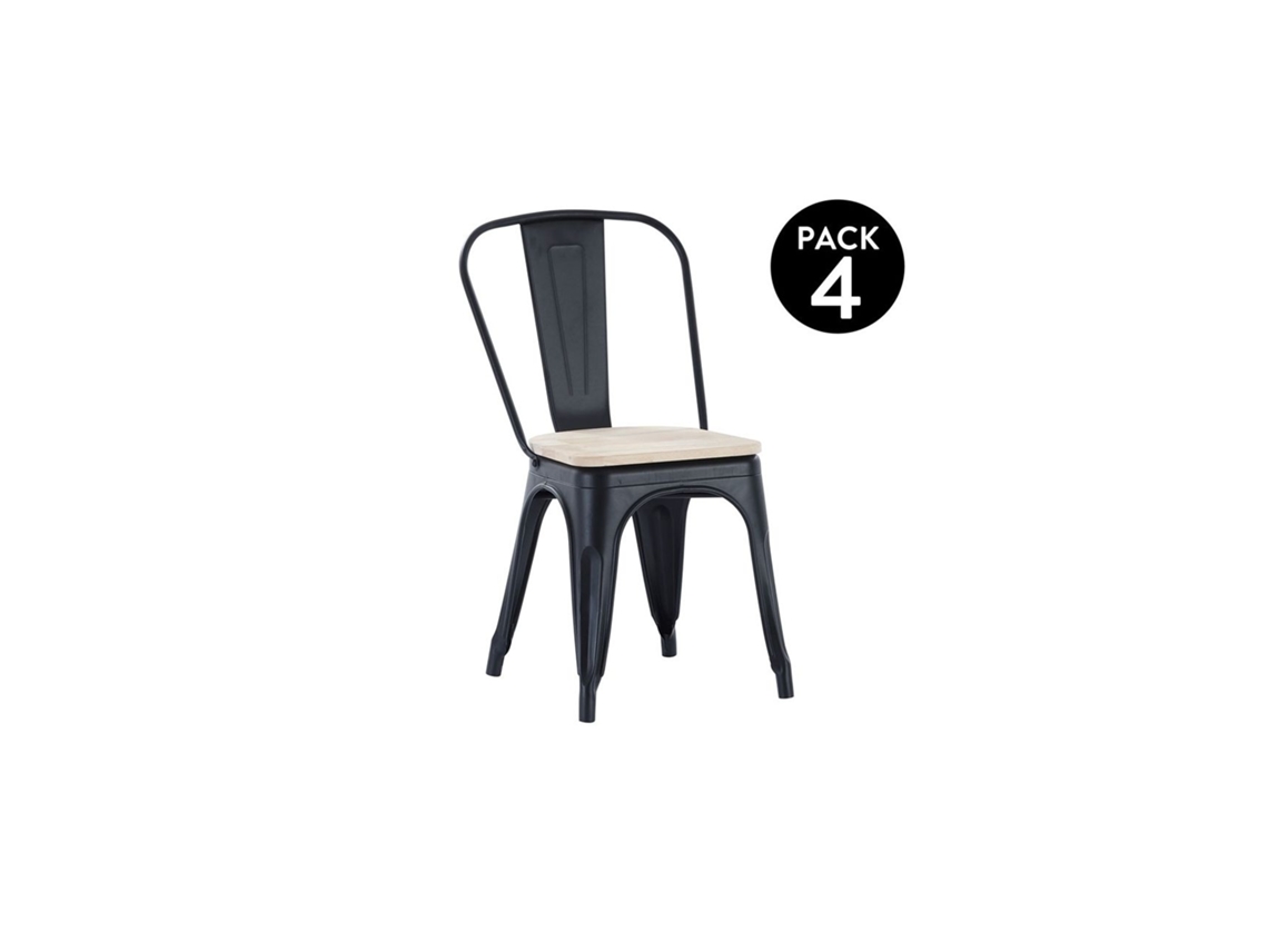 Pack 4 sillas de comedor Tolix Negro - Roble 45 x 85 x 45 cm