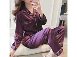 2026-pijamas De Manga Larga Para Mujer Conjunto De Pijamas Nocturno De Poliéster