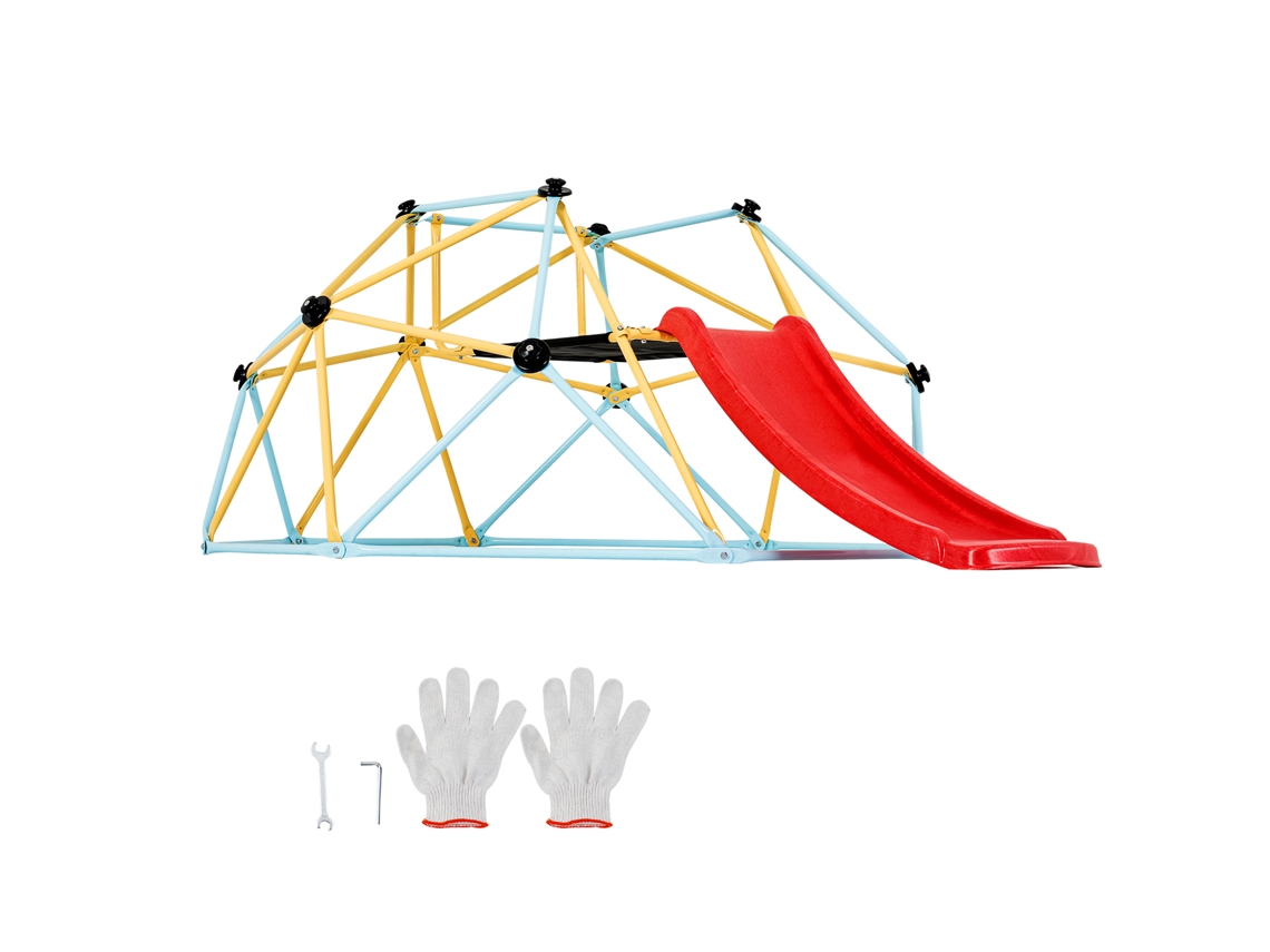 Cúpula de escalada Succebuy de 2,4 m con tobogán, cúpula geométrica para escalada, gimnasio de jungla para niños de 3 a 9 años