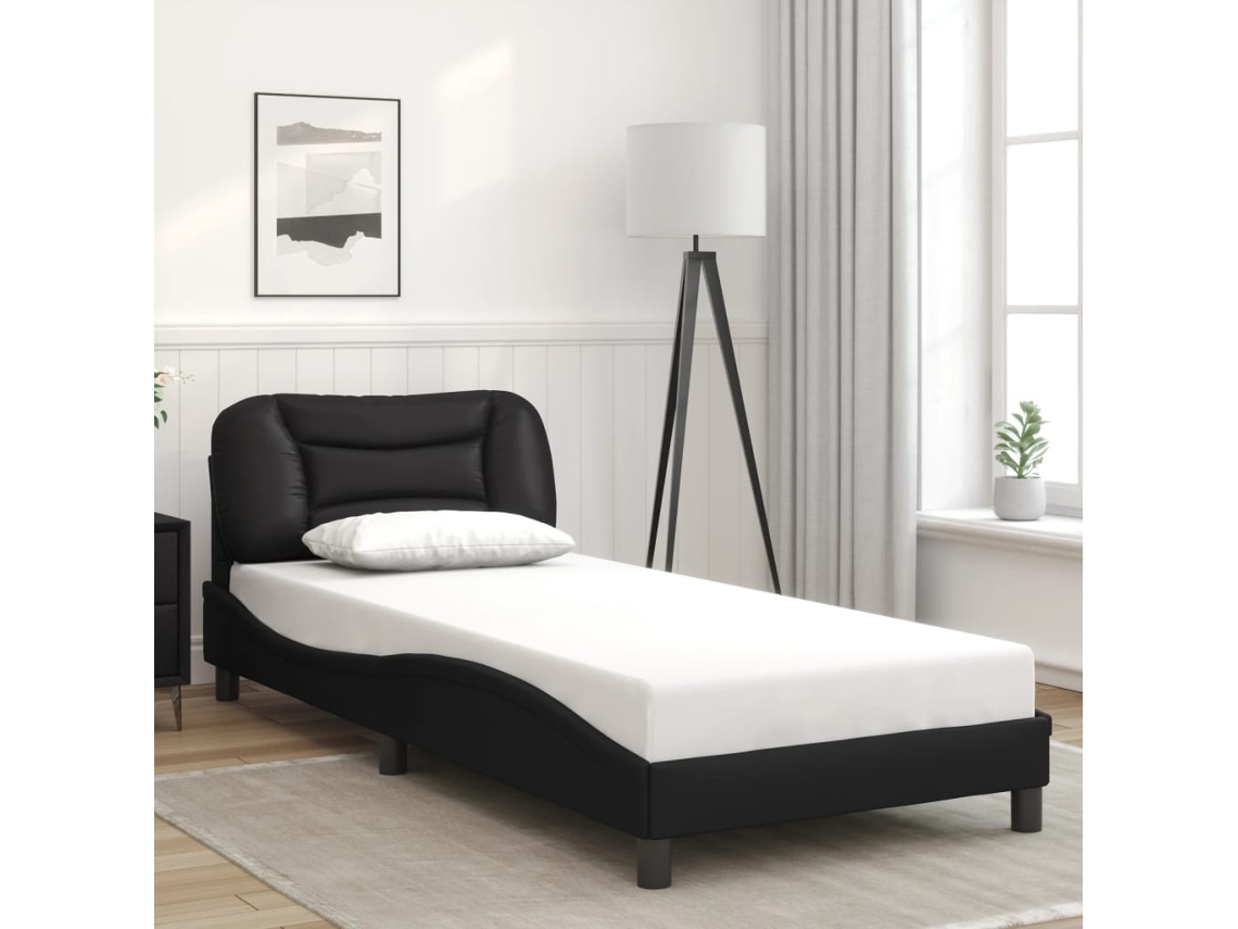 Estructura De Cama Sin Colchón Cuero Sintético Negro 90x190 Cm