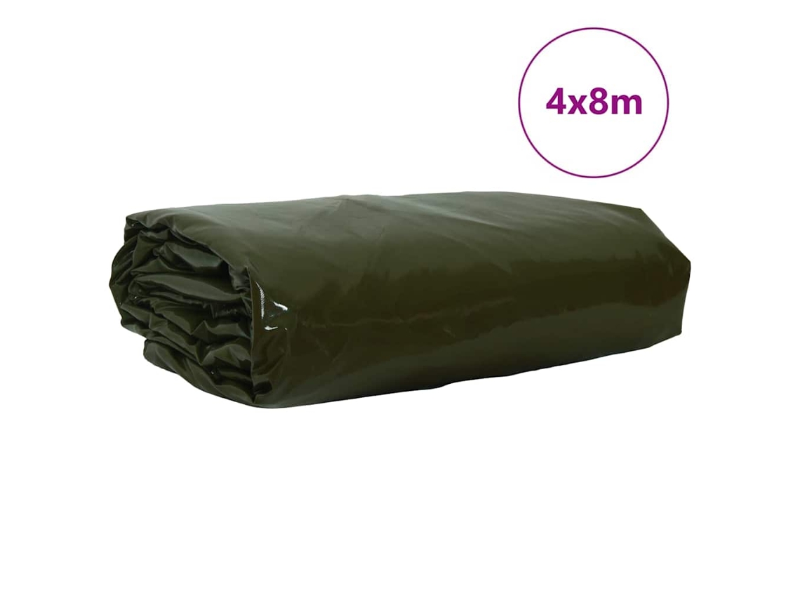 Lona verde oliva de 650 g/m² de 4 x 8 m con revestimiento de PVC.