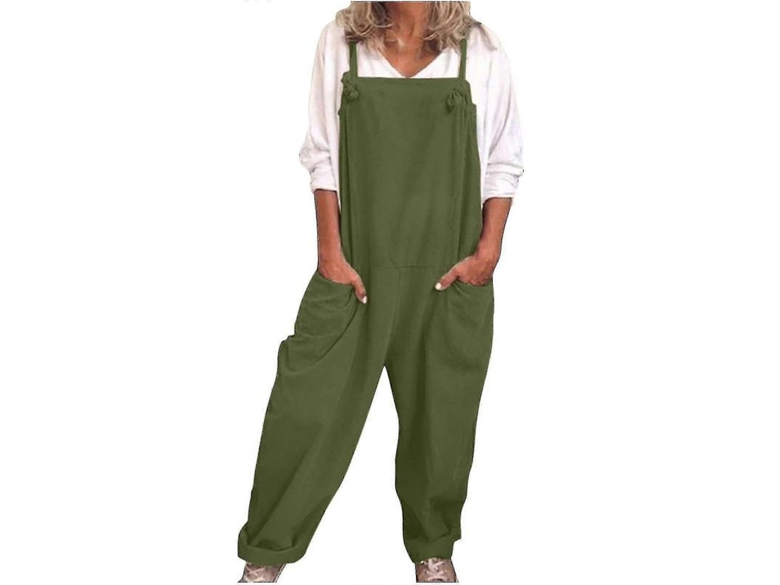 Monos Casuales Para Mujer Holgados Algodón Y Lino Verano Jumpsuit Goodmgreen M Verde