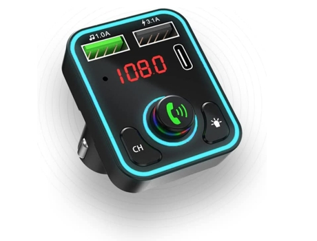 Transmisor FM Bluetooth para automóvil, Bluetooth inalámbrico 5.0 Reproductor de MP3 Adaptador de radio Kit para automóvil, Llamadas manos libres, ...