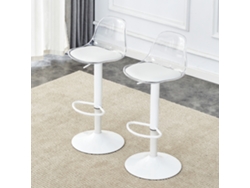 Juego de 2 taburetes de bar - Altura ajustable de 82 a 104 cm, respaldo transparente, giro de 360° - Blanco/Transparente