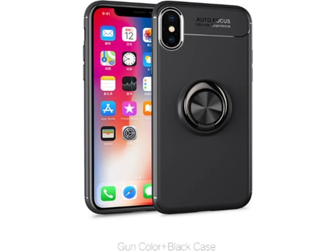 Funda iPhone XR WJS Heavy Duty with Rotation Ring Kickstand Negro