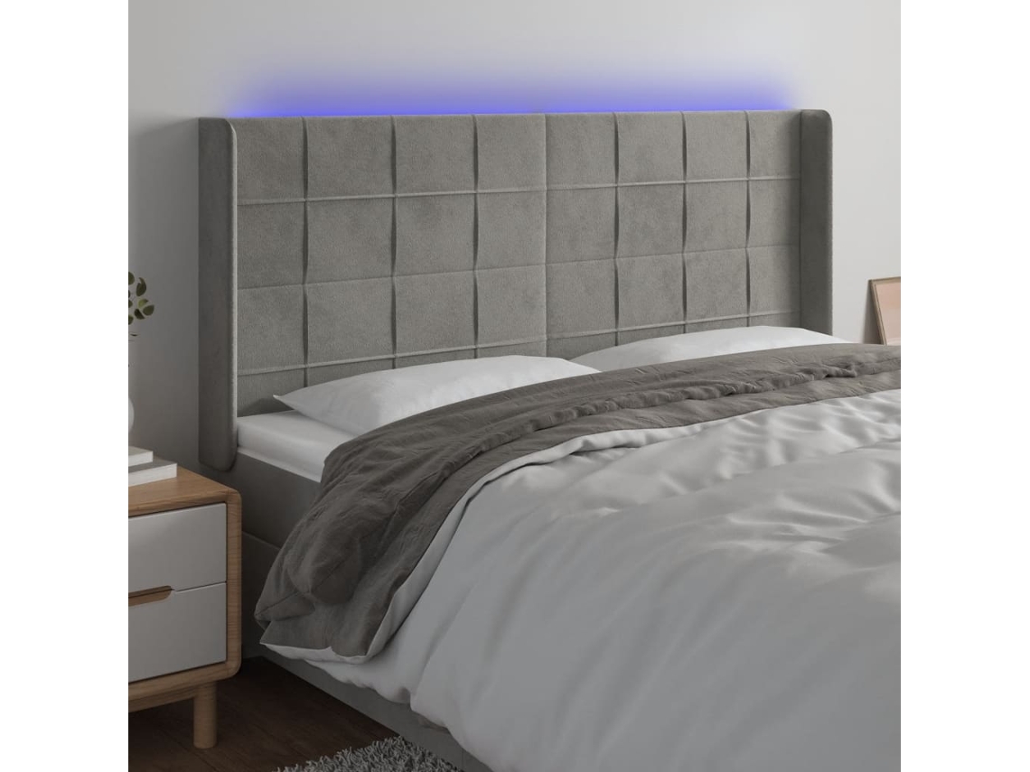 Cabecero Con Led De Terciopelo Gris Claro 203x16x118/128 Cm