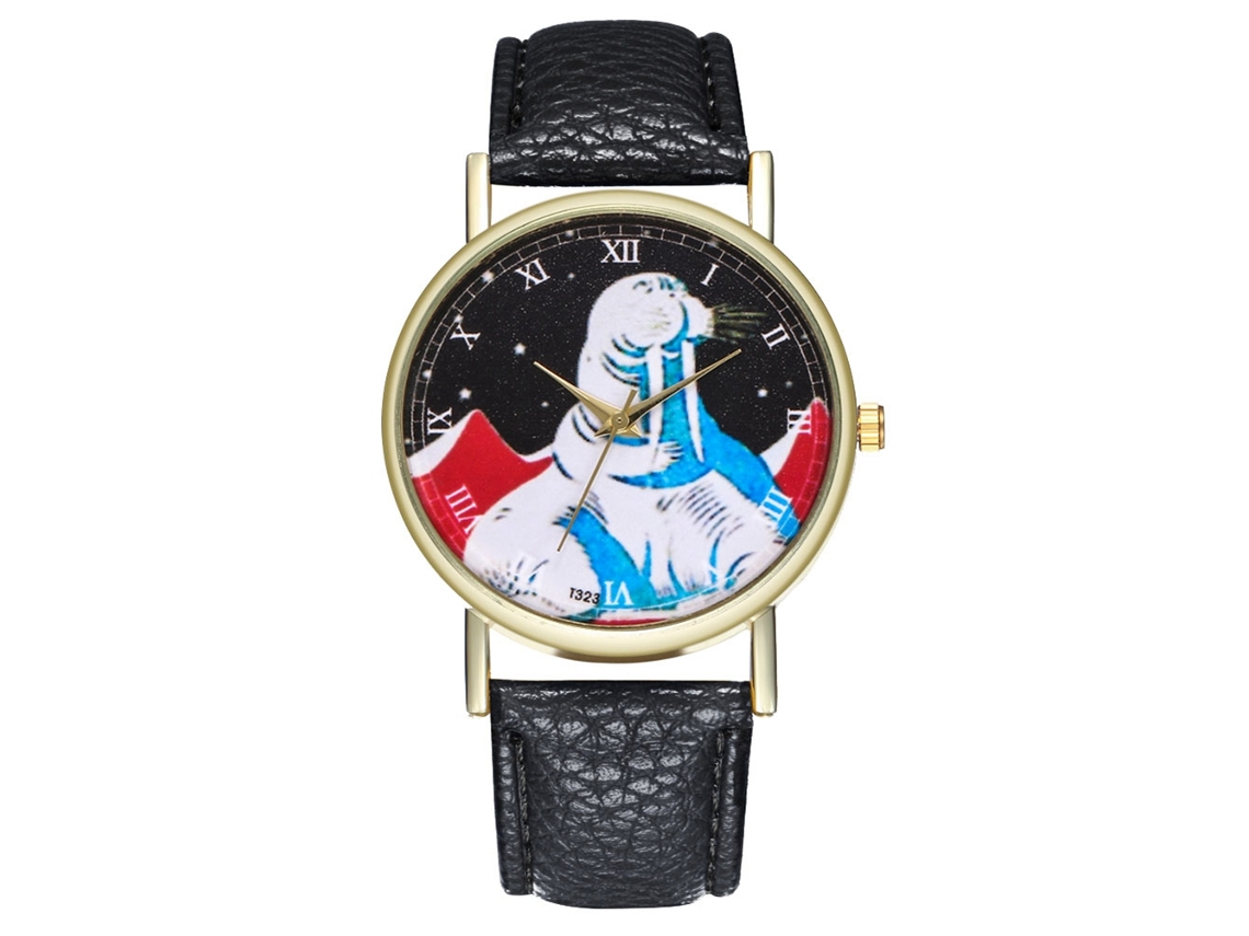 Reloj De Cuarzo Con Correa De Cuero Pu Moda Dial Redondo Unisex Negro