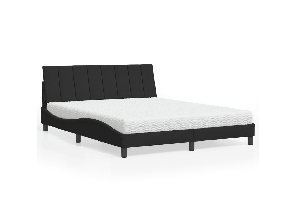 Cama Con Colchón Terciopelo Negro 160x200 Cm