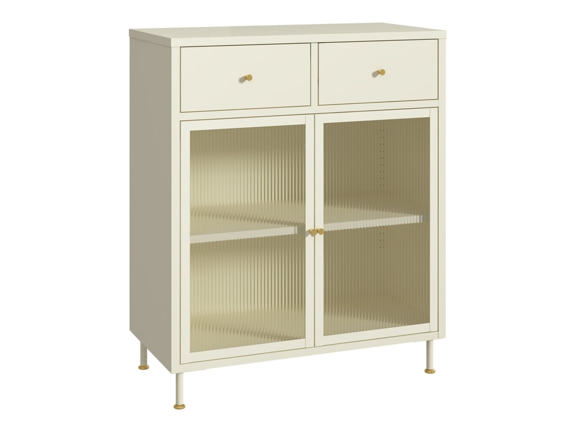 Aparador Lindau Con 2 Cajones Puerta De Cristal 96x80x40cm - Blanco Crema - en.casa