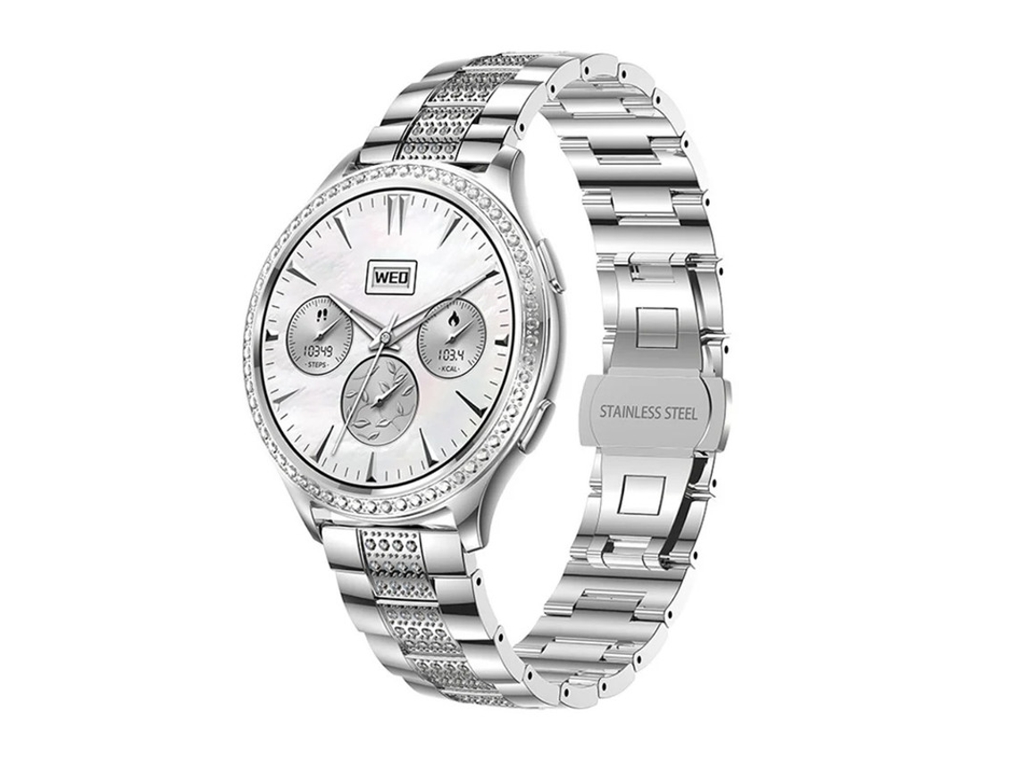 Reloj inteligente Bestvite con llamadas Bluetooth, modos deportivos y detalles de diamantes, plateado