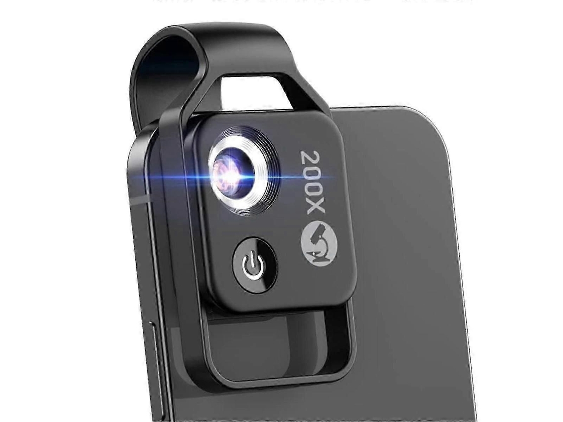 Mini microscopio de bolsillo para teléfono móvil con aumento de 200x, luz LED y clip universal. Cámara microscópica digital portátil.