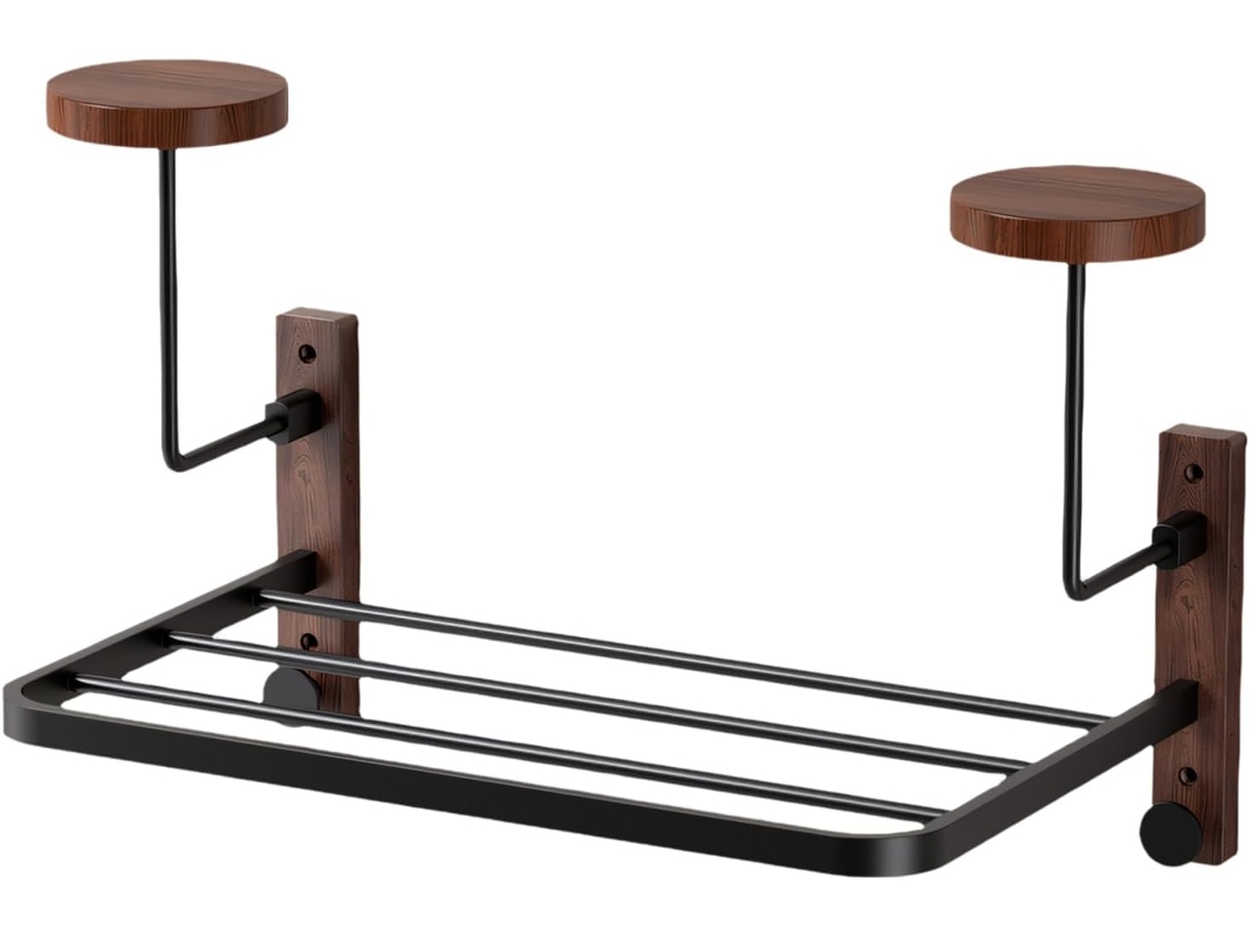 Estantería Moderna Para Guardar Cascos, Fabricada En Madera Maciza Y Metal, Con Sistema De Fijación Segura A La Pared.