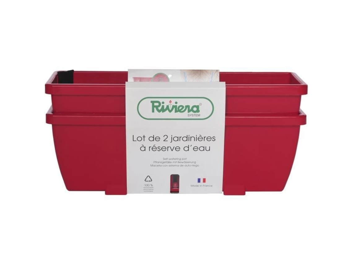 Juego de 2 maceteros de plástico Eva Riviera de 57 cm en color rojo
