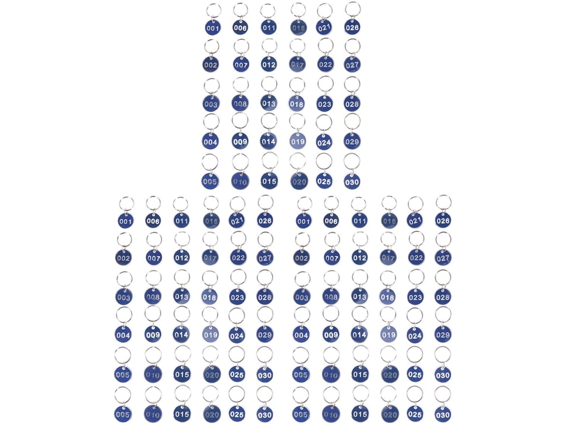 Juego De 100 Llaveros De Aluminio Numerados Azules, Para Hoteles Y