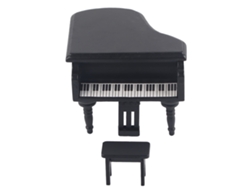 Piano de madera Mali con taburete para casa de muñecas escala 1:12 (negro)