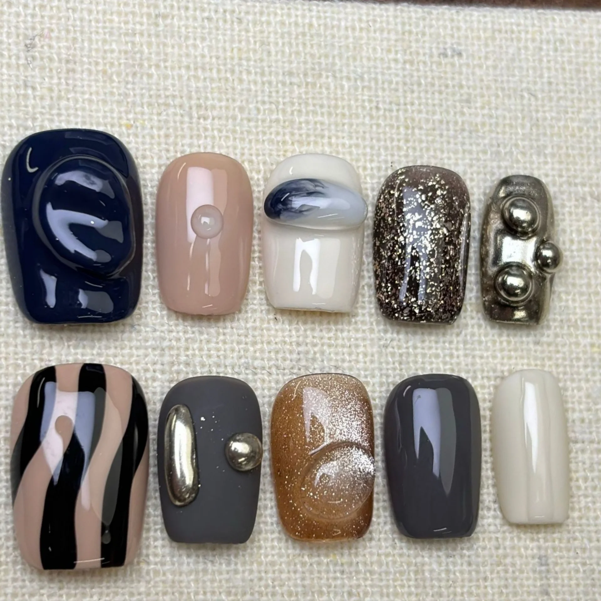 (a127-s) Paquete De 10 Uñas Postizas Cortas Hechas A Mano Estilo Ballet, Pegatinas Adhesivas Para Uñas