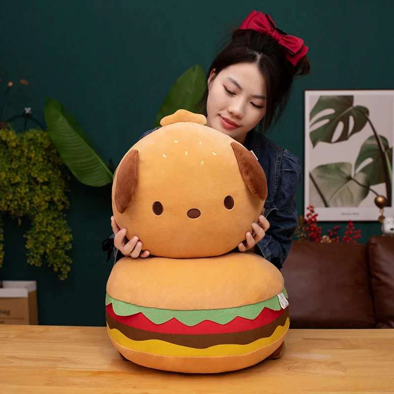 (40 Cm) Cojín De Sofá Con Forma De Cachorro Adulto Y Hamburguesa, Almohada Cómoda