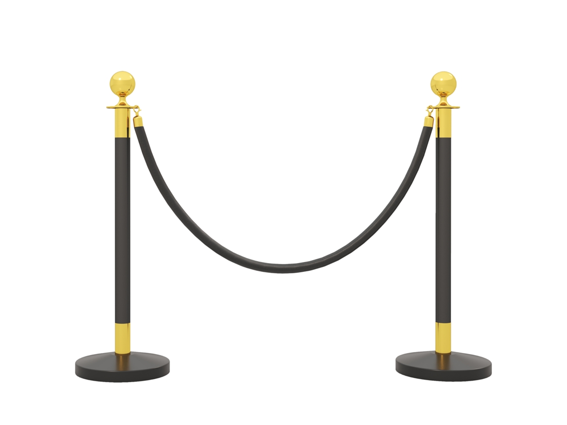 Poste de señalización de acero inoxidable para caminos con cuerda de terciopelo negro, 1,5 m, base rellenable, Ø32x96cm