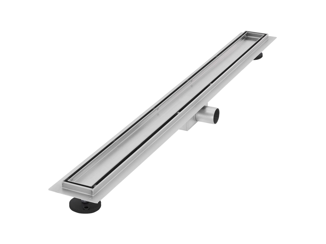 Canal de ducha en acero inoxidable alicatable 90 cm y sifón juego completo plata plana LUXEBATH