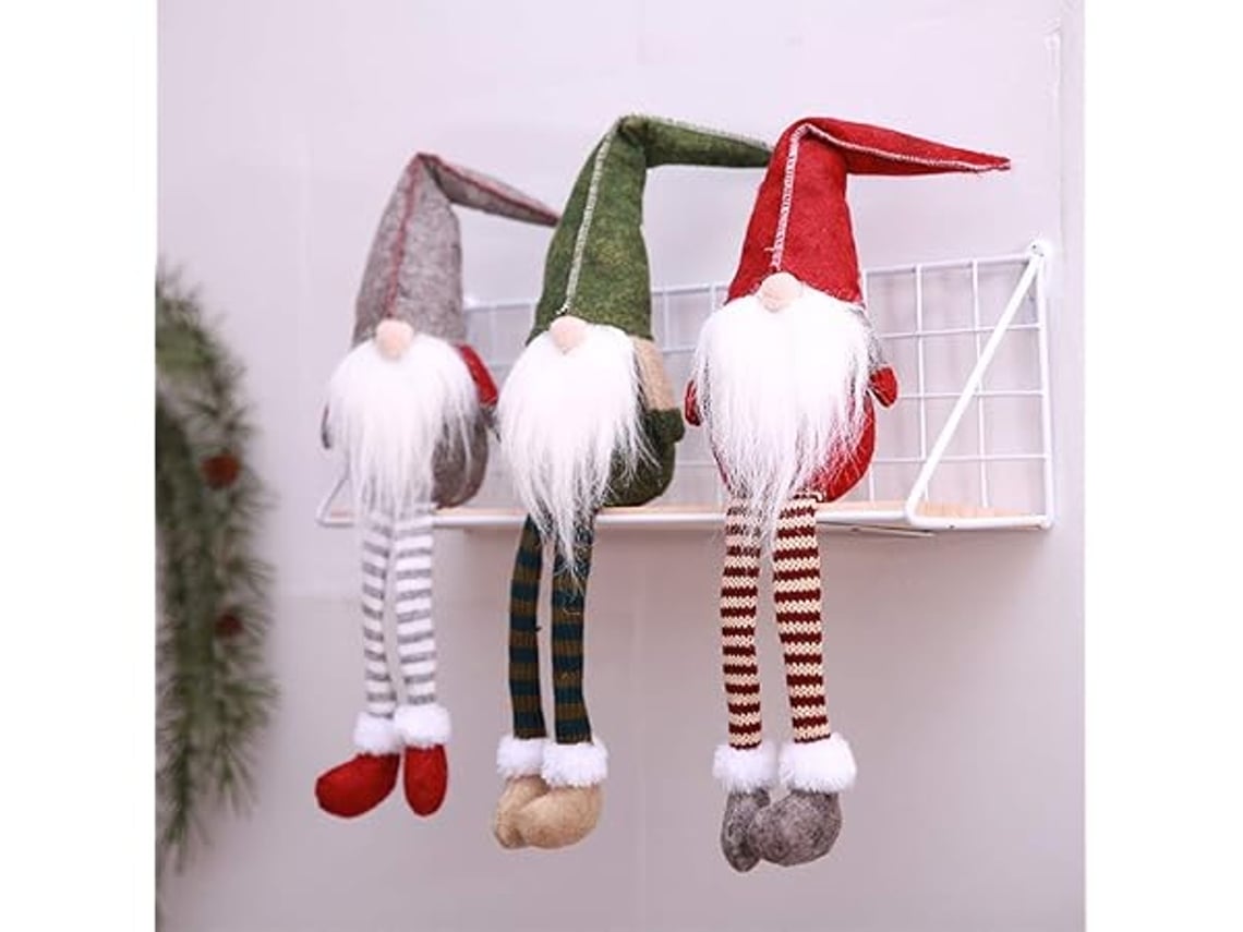 Conjunto De 3 Adornos Navideños De Peluche: Papá Noel Sueco Hecho A Mano (modelo De Piernas Largas), Ergonómico, Para Uso Diario.