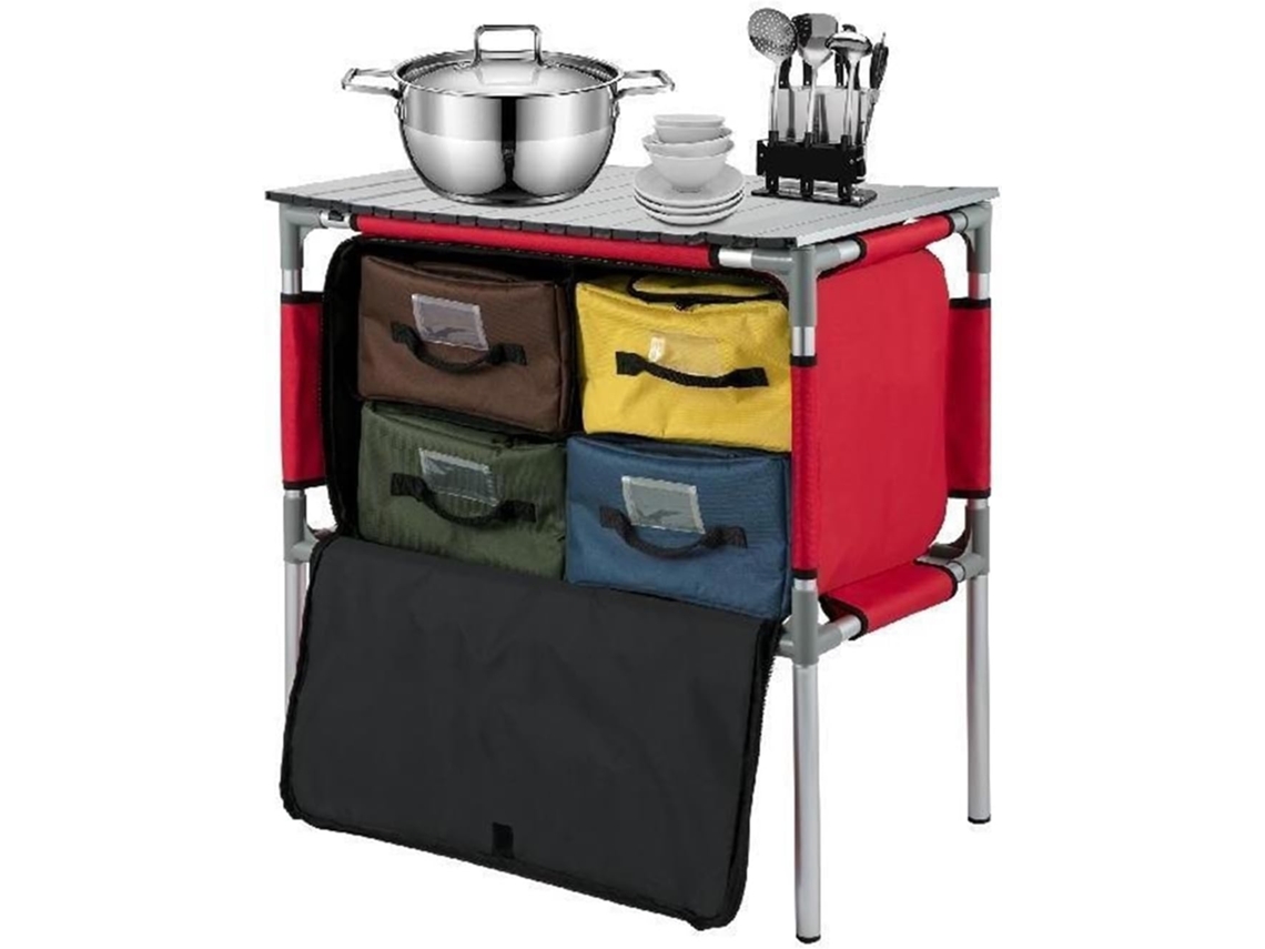 Mesa de cocina plegable para camping SFUSHOS con soporte de almacenamiento.