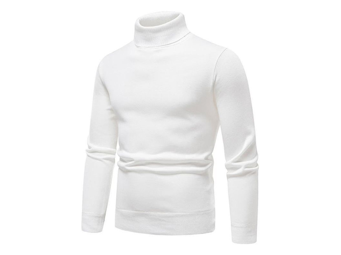 2026-jersey Hombre Cuello Alto Liso Invierno Slim Fit Tejido Grueso Calientito Pullover Básico Xnz Xl Blanco