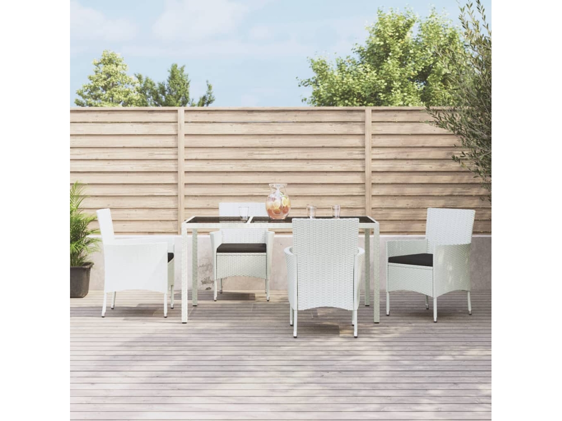 Conjunto 5 Piezas Jantar P/ Jardim C/ Almofadões Vime Pe Branco Dkd Home Decor